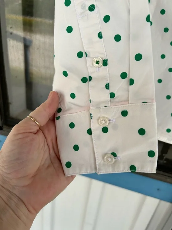 Boden Sienna Shirt Green Polka Dot Cotton Button Front Blouse 14 - Picture 6 of 9